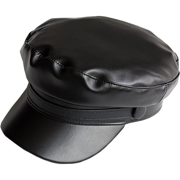 Faux Leather Newsboy Hat Women Men Vintage Beret Cap Casual Stylish main image 8